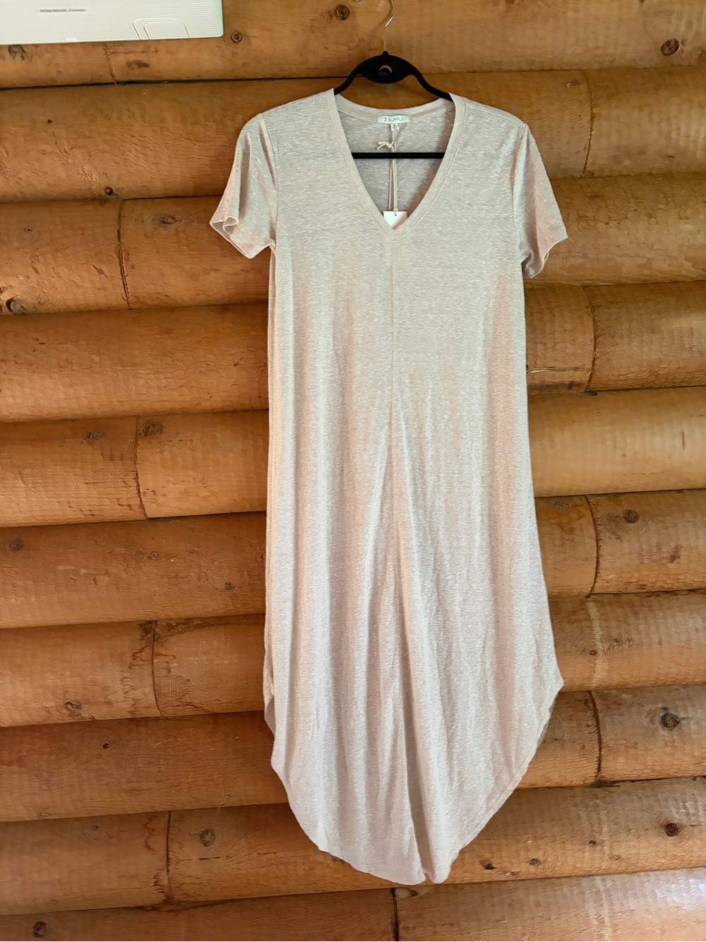 Z Supply Light Beige V-Neck Short Sleeve Maxi Dress